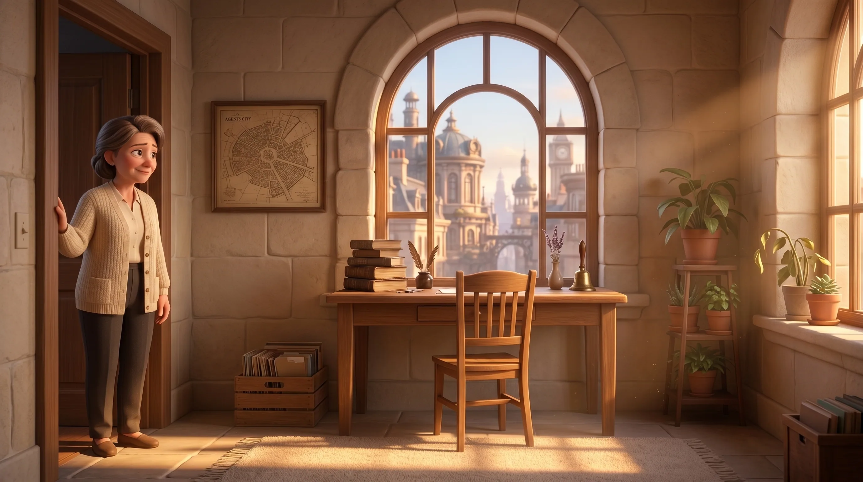 An owner standing quietly in the doorway of an empty agent's home at the end of a long day
