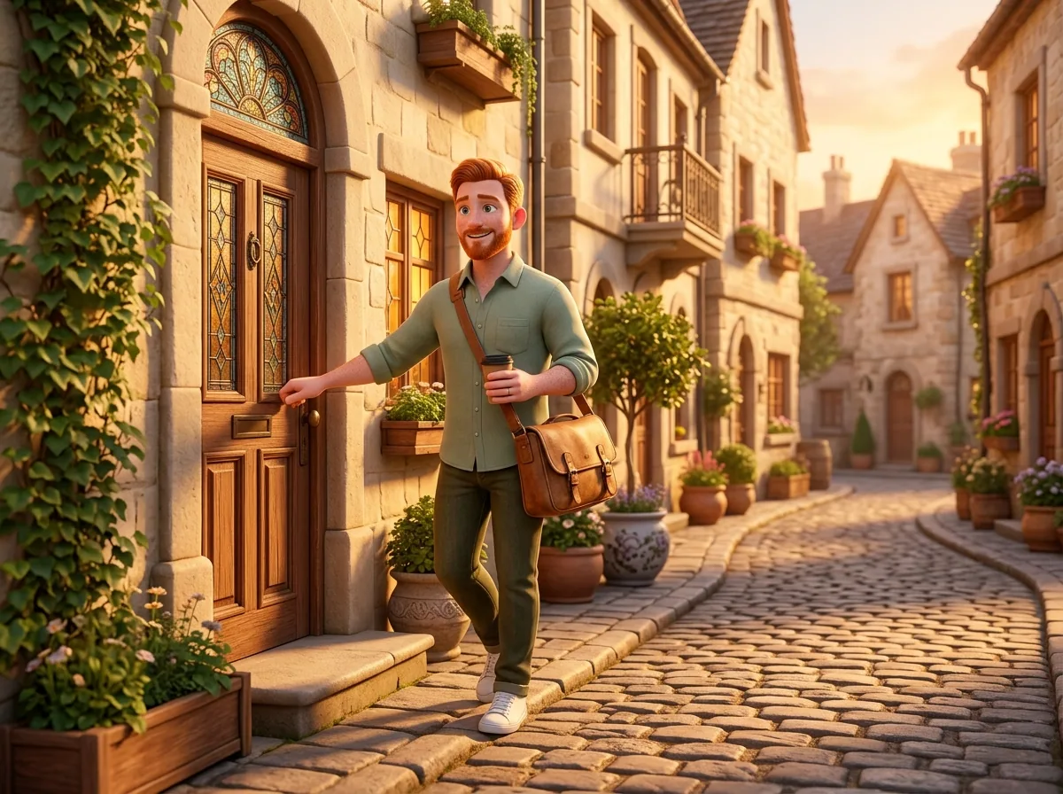 Owen the freelance engineer leaving his home in Agents City