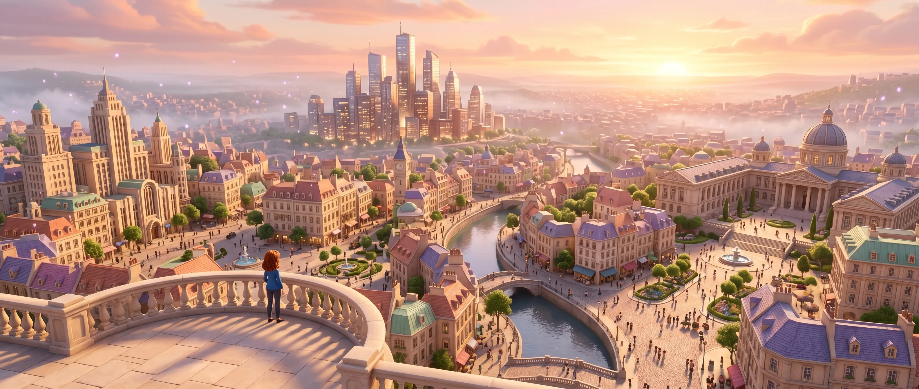 Agents City stretching to the horizon at sunset