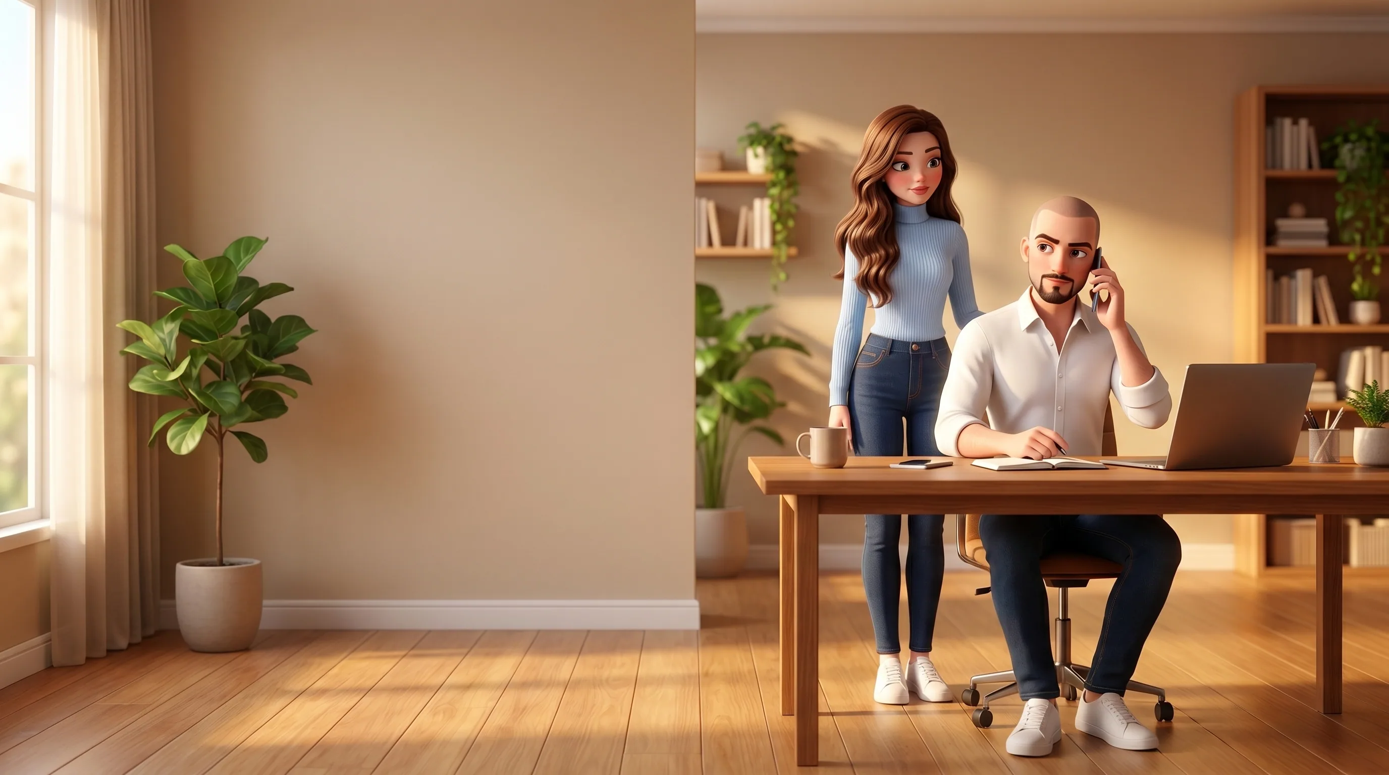 A founder running his company, with Mari quietly working alongside