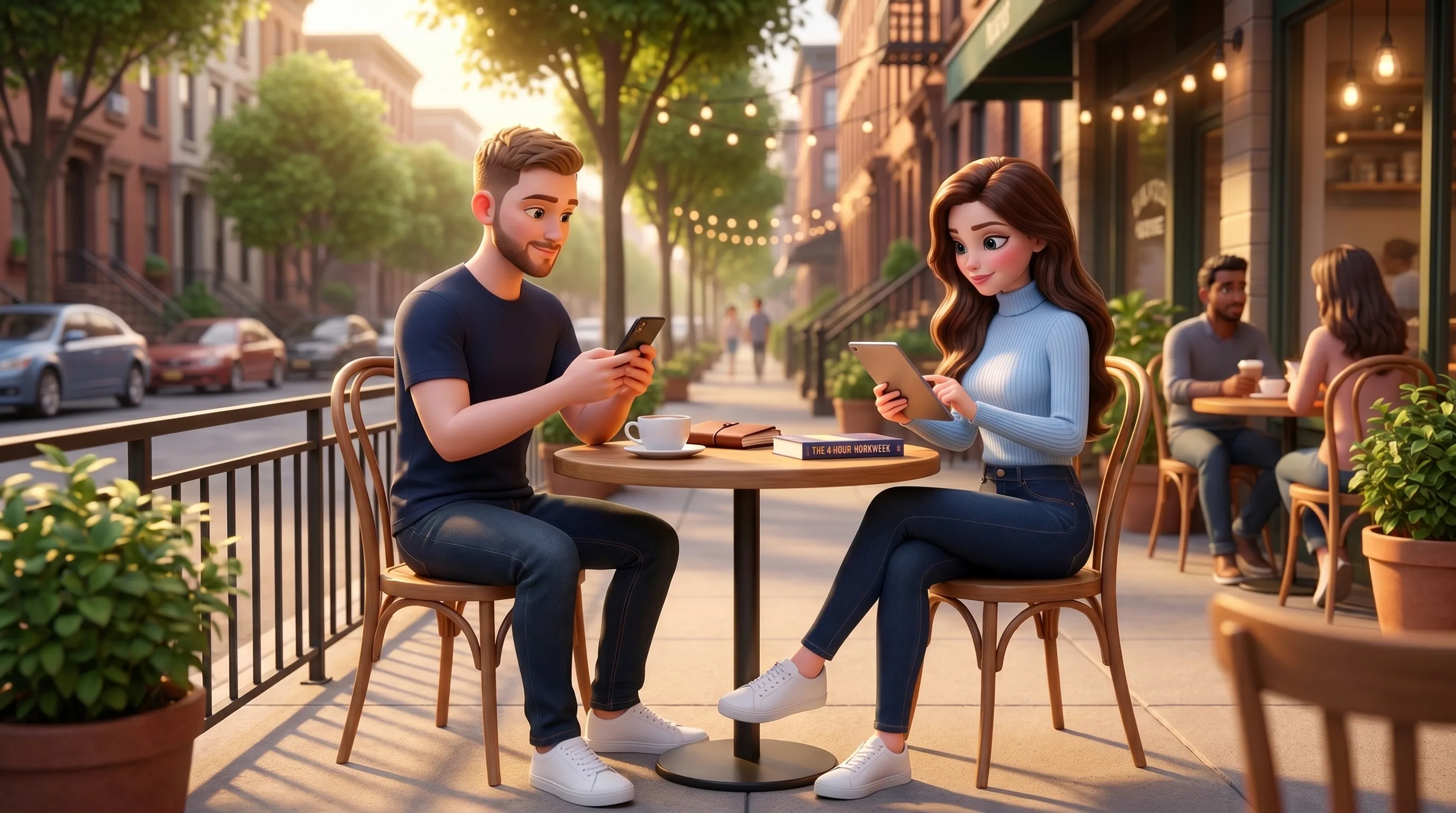 Vadim relaxed at a cafe while Mari handles the freelance back-office