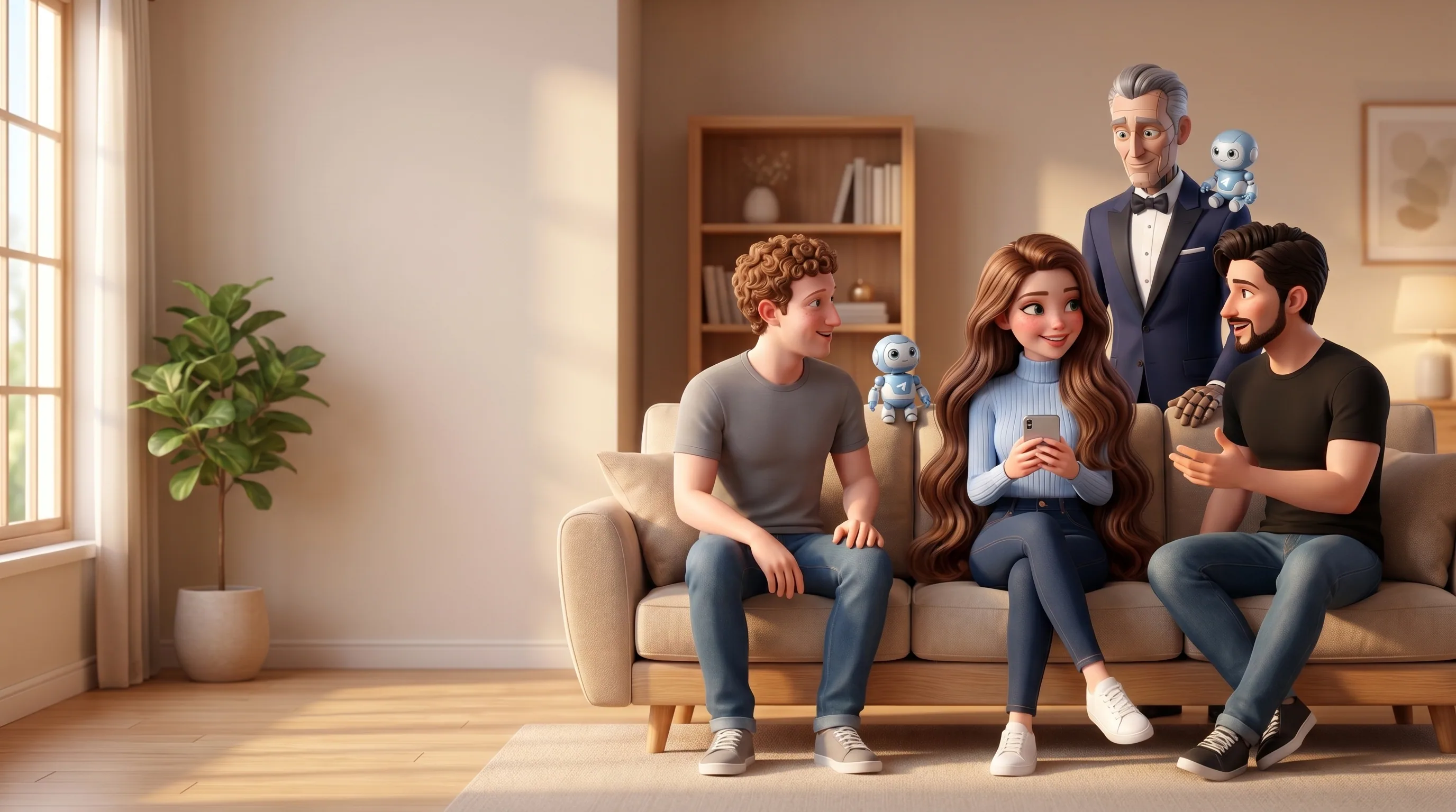 Mari in a living room, in conversation across Telegram and WhatsApp