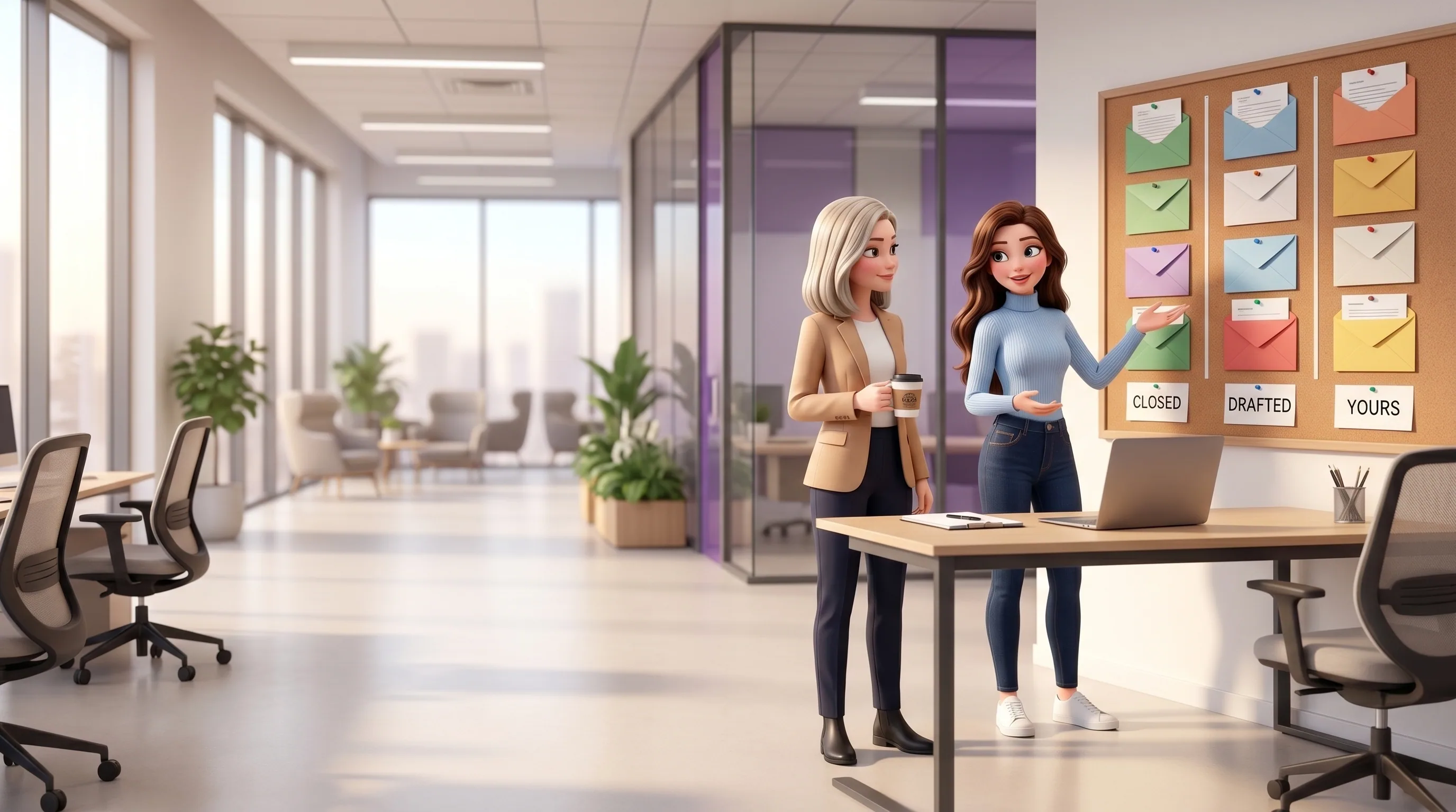 Mari at a desk handling the manager's email queue