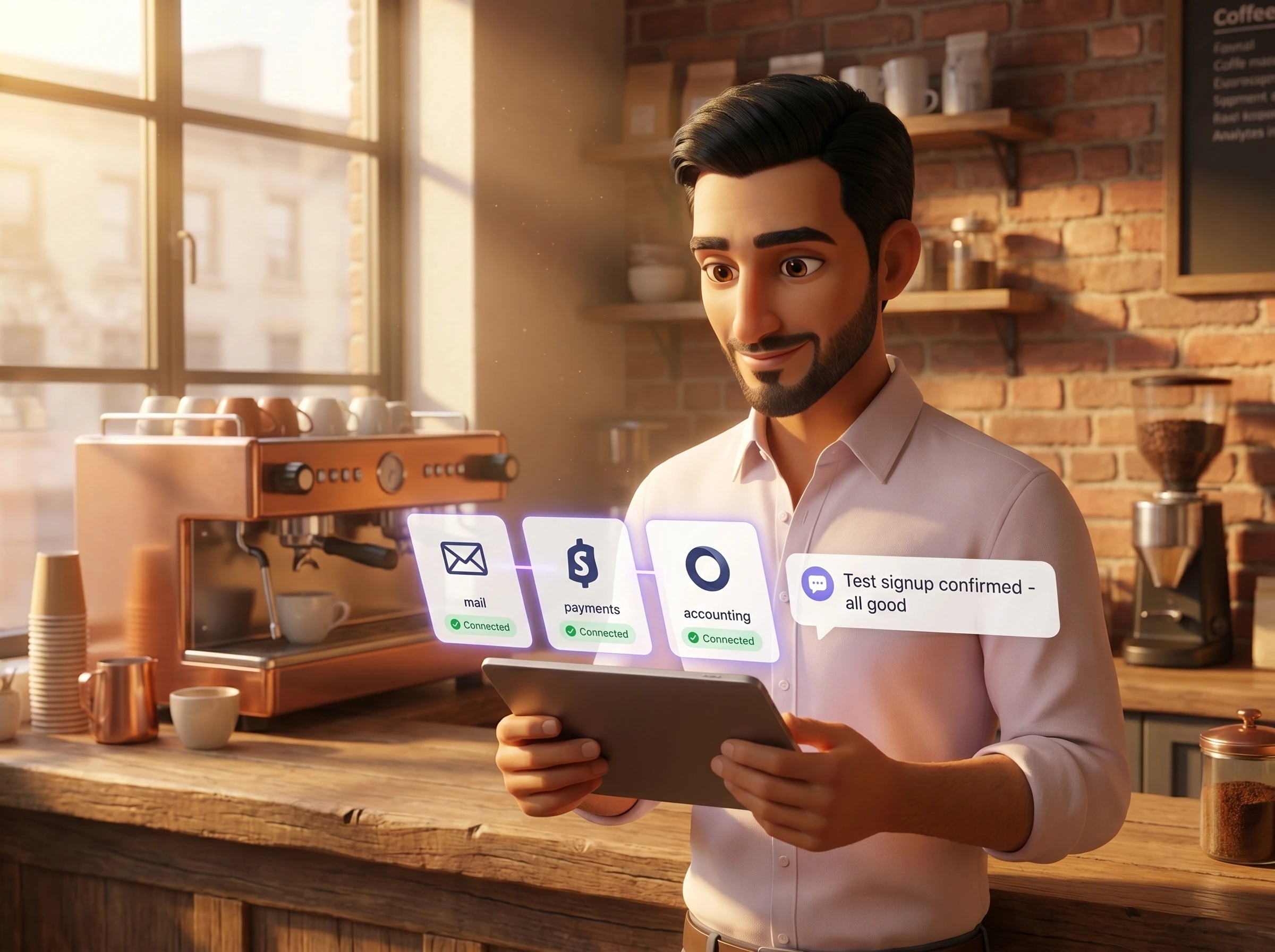 Integrations wired in twenty minutes.