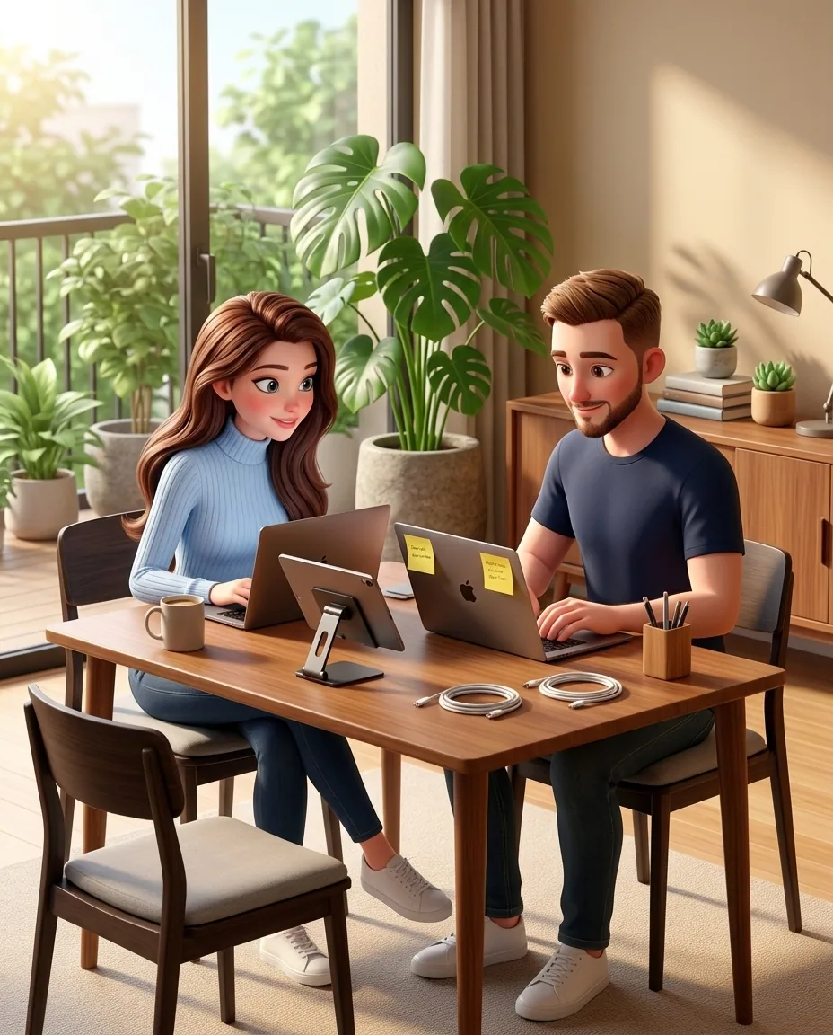 A freelancer at his workspace with Mari helping triage threads