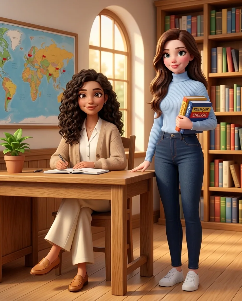An online language school director with Mari at her side